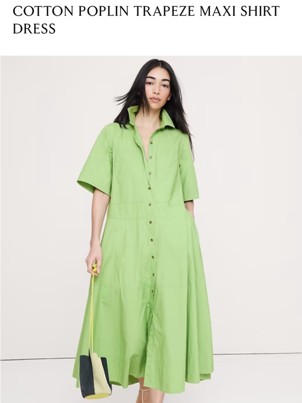 Cotton Poplin Trapeze Maxi Shirt Dress in Grassy Fields Green